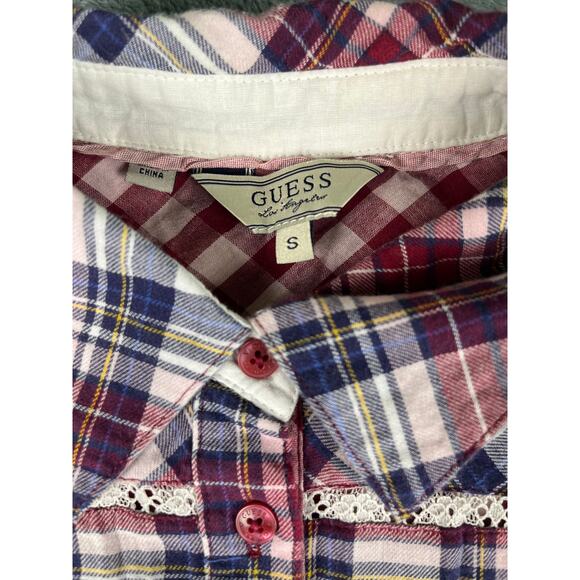 Women’s GUESS Red Blue White Plaid Button-Down Shirt S – Excellent - Picture 5 of 12